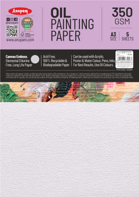 ANUPAM A3 Oil Painting Paper Canvas Textured Paper Elemental Chlorine Free AcidFree Ideal for Oil Painting, Acrylic & Tempera, Use for Students, Professionals A3, 5 Sheet 350 gsm Oil Painting Paper(Set of 1, White)