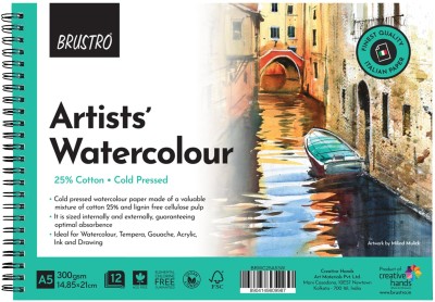 BRuSTRO Artist Watercolour Pad - 12 Sheets, Unruled, A5, 300 gsm Watercolor Paper(Set of 1, White)
