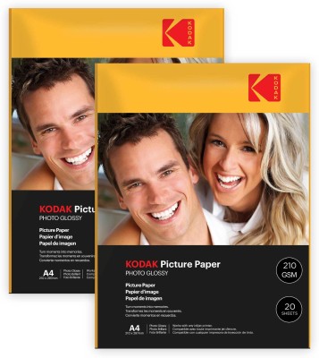 KODAK High Glossy Inkjet Photo Paper (210 x 297mm) 40 Sheets Unruled A4 210 gsm Photo Paper(Set of 2, White)