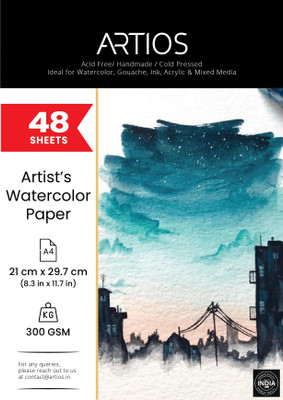 ARTIOS Artists' Watercolour Paper (A4 48 Sheets) Rough Handmade for Water colour, Acrylic, Gouache, Ink & Mixed Media A4 300 gsm Watercolor Paper(Set of 1, White)