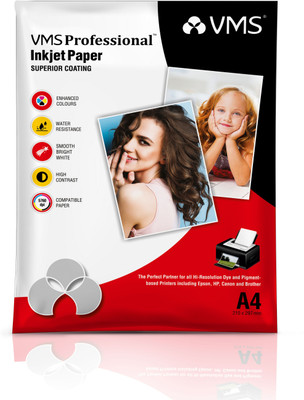 VMS Professional A4 Photo Paper 50 sheets Glossy A4 130 gsm Inkjet Paper(Set of 1, White)