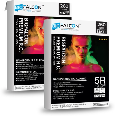 BIGFALCON Premium Matt (Luster) 260 GSM 5R Size (5x7 Inch) 50 Sheet RC Photo Paper Waterproof Inkjet Photo Paper for all Inkjet Printer 5R (5x7 inch) 260 gsm Photo Paper(Set of 2, White)