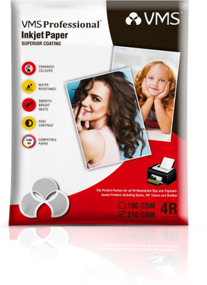 VMS Professional Colour 4R(4x6) Photo Paper High Glossy 102x152mm 210gsm Water Resistant Instant Dry For All Inkjet Printers – 100 Sheets Unruled 4x6 210 gsm Inkjet Paper(Set of 1, White)