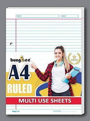 Bungbee A4 Ruled Sheets, Punched 50 Sheets, Dual Color- Glanza Edition, One Sides Ruled A4 80 gsm A4 paper(Set of 1, Natural White)