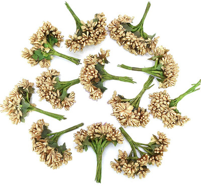ASIAN HOBBY CRAFTS Artificial Pollen Flower for Tiara and Jewelry Making (Golden) - Pack of 72