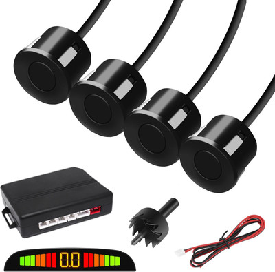 CARZEX Car Reverse Backup Radar System with 4 Parking Sensors Distance Detection + LED Distance Display For All Cars (Black) Car Reverse Backup Radar System with 4 Parking Sensors Parking Sensor(Electromagnetic Systems)