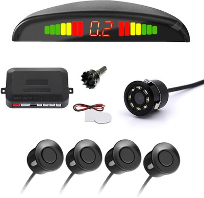 e-generix 8 LED Rearview Cam and Set of 4 Car Reverse Black Sensors Combo Car Reverse Cam and Sensor_Black Parking Sensor(Ultrasonic Systems)