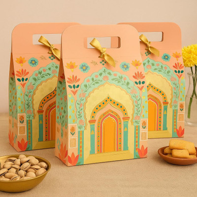Satyam Kraft Printed Party Box(Orange, Pack of 5)