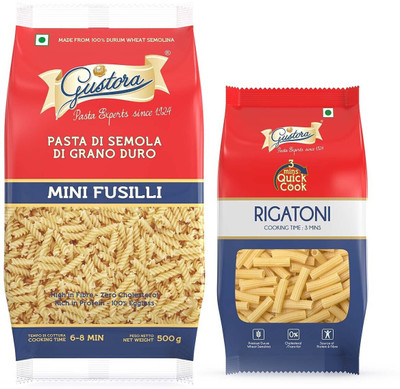 Gustora Durum Wheat Semolina Mini Fusilli & Rigatoni Pasta Combo Fusilli Pasta(Pack of 2, 700 g)