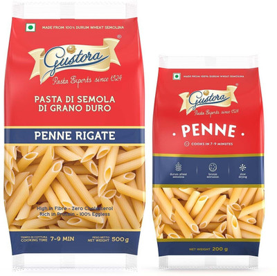 Gustora Durum Wheat Semolina Penne Rigate & Whole Wheat Fusilli Pasta Combo Fusilli Pasta(Pack of 2, 1 kg)