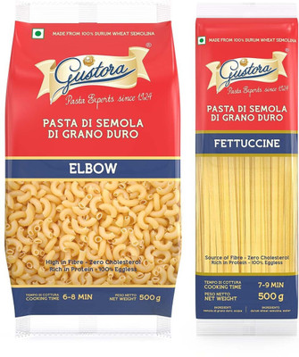 Gustora Durum Wheat Semolina Elbow & Fettuccine Pasta Combo Elbow Macaroni Pasta(Pack of 2, 1 kg)