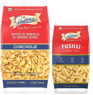 Gustora Durum Wheat Semolina Pasta Combo I Eggless I Fibre & Protein Rich I Conchiglie & Fusilli Pasta(Pack of 2, 700 g)