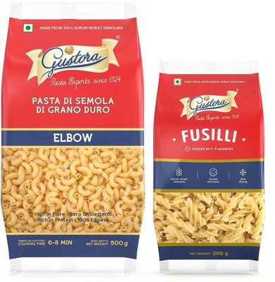 Gustora Durum Wheat Semolina Elbow & Fusilli Pasta Combo Elbow Macaroni Pasta(Pack of 2, 700 g)