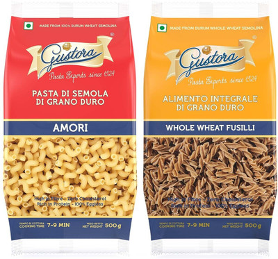 Gustora Durum Wheat Semolina Pasta Combo I Eggless I Rich in Fibre & Protein Amori & Fusilli Pasta(Pack of 2, 1000 g)
