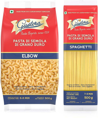 Gustora Durum Wheat Semolina Elbow & Spaghetti Pasta Combo Elbow Macaroni Pasta(Pack of 2, 1 kg)