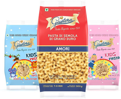 Gustora Durum Wheat Semolina Pasta Combo I Eggless I Rich in Fibre & Protein Amori & Shell Pasta(Pack of 3, 1000 g)