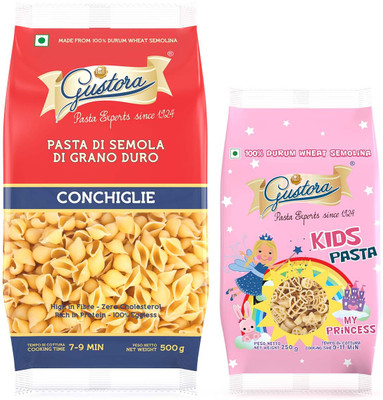 Gustora Durum Wheat Semolina Pasta Combo I Eggless I Fibre & Protein Rich I Conchiglie Shell Pasta(Pack of 2, 750 g)