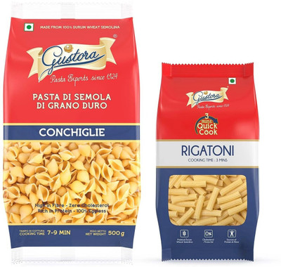 Gustora Durum Wheat Semolina Pasta Combo I Eggless I Fibre & Protein Rich I Conchiglie & Rigatoni Pasta(Pack of 2, 700 g)