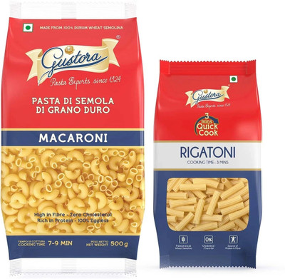 Gustora Durum Wheat Semolina Macaroni & Rigatoni Pasta Combo Macaroni Pasta(Pack of 2, 700 g)