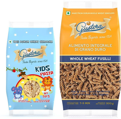 Gustora Durum Wheat Semolina My Toys & Whole Wheat Fusilli Pasta Combo Fusilli Pasta(Pack of 2, 750 g)