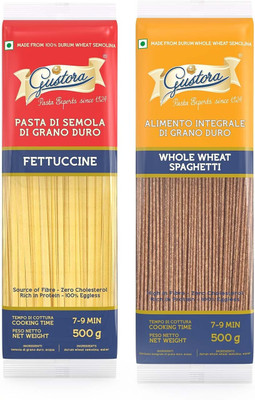 Gustora Durum Wheat Semolina Fettuccine & Whole Wheat Spaghetti Pasta Combo Fettuccine Pasta(Pack of 2, 1 kg)