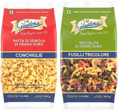 Gustora Durum Wheat Semolina Conchiglie & Trio Shell Pasta(Pack of 2, 1 kg)