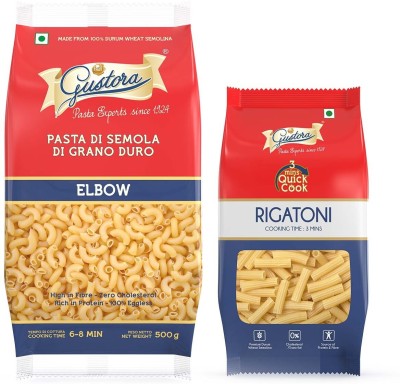 Gustora Durum Wheat Semolina Elbow & Rigatoni Pasta Combo Elbow Macaroni Pasta(Pack of 2, 700 g)