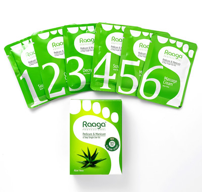 RAAGA PROFESSIONAL Manicure & Pedicure | Aloe Vera | 6 Step Single Use Kit | 6 Sachets, 63 g(63 g, Set of 1)