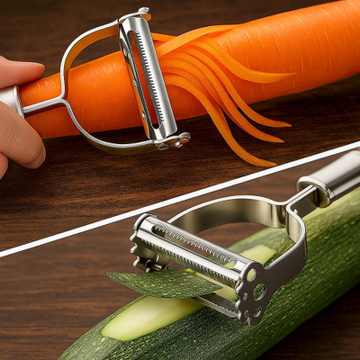 HUENTERPRISE 2-in-1 Peeler – Peel, Slice & Julienne Y Shaped Peeler(Silver)