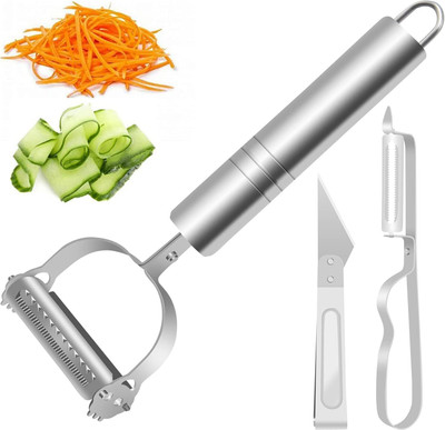 SHARUJA Vegetable & Fruit 3 in 1 Durable Razor Sharp Cutter Slicer Straight Peeler(Silver)