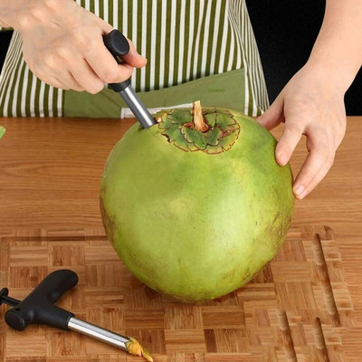 DeoDap Premium Quality Stainless Steel Coconut Opener Tool/Driller with Comfortable Grip Straight Peeler(Silver, Black)