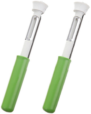MAYCREATE 2Pcs Core Remover and Peeler 2 in 1 Stainless Steel Fruit and Vegetable Tool Straight Peeler Set(Green Pack of 2)