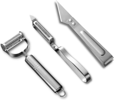 BYKOINE 3 in 1 Durable Razor Sharp Cutter Slicer Vegetable Julienne Peeler for Kitchen Straight Peeler(Silver)