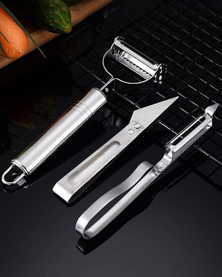 IP DHAMELIYA Fruit Peeler with Meat Cutter and Hand Peeler 3 in 1 Multifunctional Durable NA Peeler Set(Silver Pack of 3)