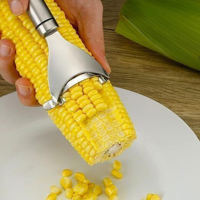 RPTRENDZ 1Pcs QuickPeel Steel Corn Peeler|Handheld Corn Stripping Tool for Kitchen Y Shaped Peeler(Silver)