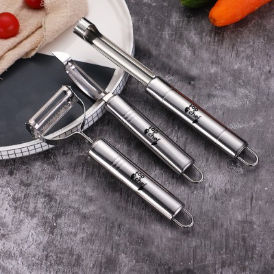 Top Chef Fruit & Vegetable Peelers and Apple Corer Straight, Y Shaped Peeler Set(Silver Pack of 3)