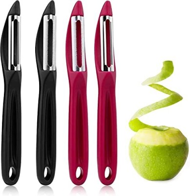 OYRIS Fruit and Vegetable Peeler - Stainless Steel Sharp Blades Having Serrated Straight Peeler Set(Red, Black Pack of 4)