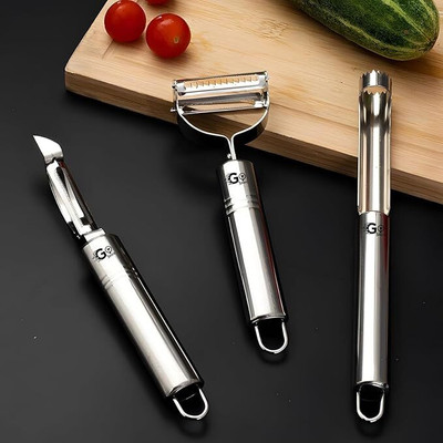 CARTIVA Peeler - 3 in 1 Durable Razor Sharp Cutter Slicer Vegetable Julienne Peeler Y Shaped Peeler Set(Steel Pack of 3)