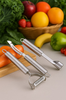 VEWIKZY Vegetable Peeler Set, Apple Corer, Julienne Slicer, Meat Cutter & Shredder Straight, Y Shaped Peeler Set(Silver Pack of 3)