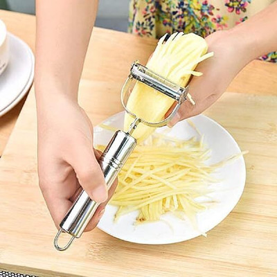 SARTHU Stainless Steel Julienne Peeler Fruit Vegetable Shredder Slicer Double Planing Y Shaped Peeler(Silver)