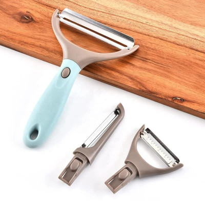 TERAKRETA Vegetable Peeler Set julienne peeler slicer apple corer and potato peeler Straight Peeler Set(Silver Pack of 3)