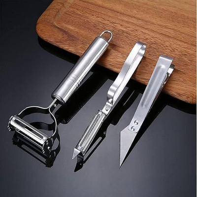 SAREJA 3-in-1 Vegetable & Fruit Peeler with Meat Cutter Y Shaped Peeler Set(Silver)