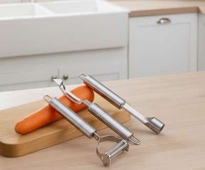 VEWIKZY Vegetable Peeler Set, Apple Corer, Julienne Slicer, Meat Cutter & Shredder Y Shaped Peeler Set(Silver)