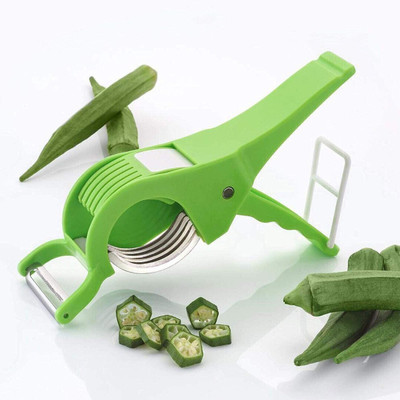 Herimo Multipurpose 2 in 1 Veg Cutter | Plastic Vegetable Cutter | Slicer and Peeler with Smart Locking System Y Shaped Peeler(Green)