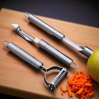 DVH Kitchen Essential 3 Pcs Stainless Steel Peeler, Cutter & Corer Set Straight, Y Shaped Peeler Set(Steel Pack of 3)