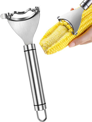 KVVTRADES Stainless Steel Corn Peeler and Corn Remover with Ergonomic Ultra-Sharp Blades Straight Peeler(Silver)