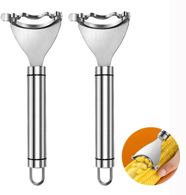 PRTRENDZ 2Pcs Manual Corn Peeler Made of Stainless Steel – Easy Corn Kernel Remover Y Shaped Peeler(Silver Pack of 2)