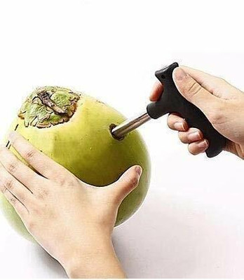 Akshar collection Stainless Steel Tube Comfortable Design with Easy Grip Tender Coconut Opener Tool I Drill Straw Hole I Handle Color - Black I Pack of 1 Straight Peeler(Black)