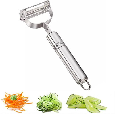 SARTHU 2-in-1 Peeler and Slicer for Vegetables and Fruits with Julienne and Serrated Y Shaped Peeler(Silver)