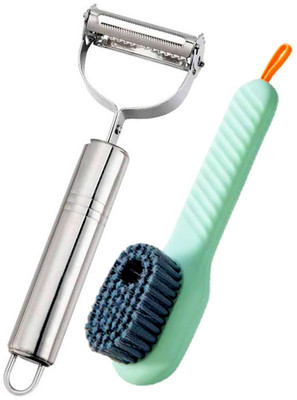 UNAGARRISE 2 in 1 Vegetable Peeler and Shoe Liquid Brush Combo Y Shaped Peeler(Silver)